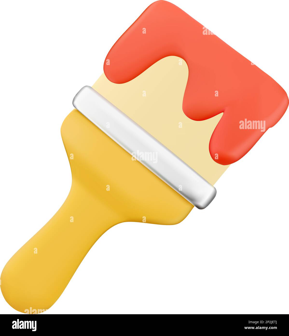 3D Pinselsymbol, Pinsel mit gelbem Griff, rotes Farbbild Stock Vektor