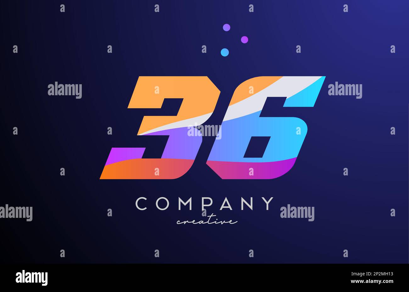 Farbiges Nummer-36-Logo-Symbol mit Punkten. Gelbblaues, rosafarbenes Vorlagendesign für ein Unternehmen oder eine Firma Stock Vektor
