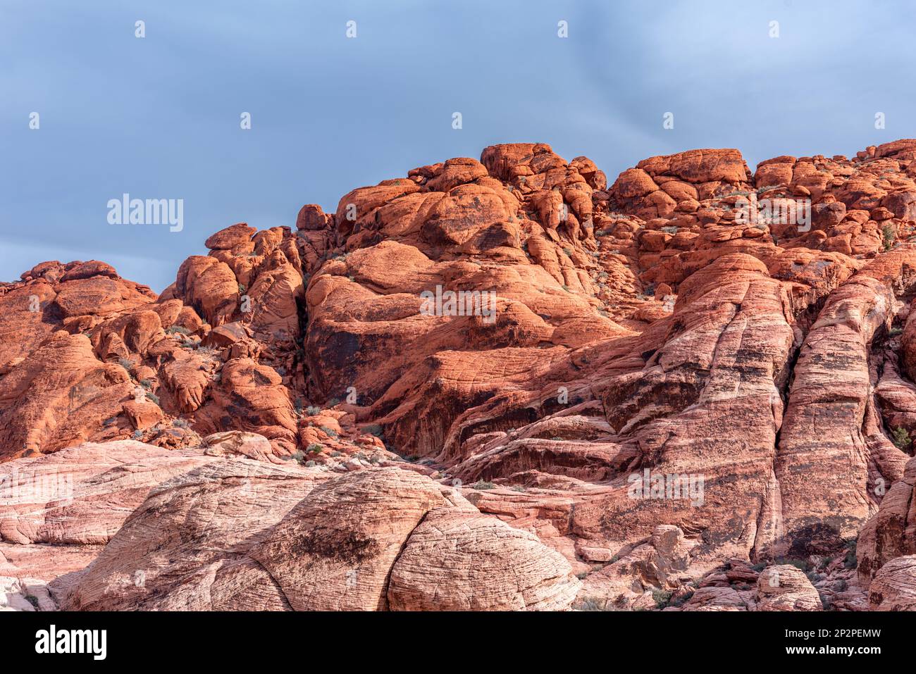 Eine wunderschöne, trockene, zerklüftete und bergige Landschaft in der Wildnis des Red Rock Canyon in Las Vegas, Nevada. Stockfoto