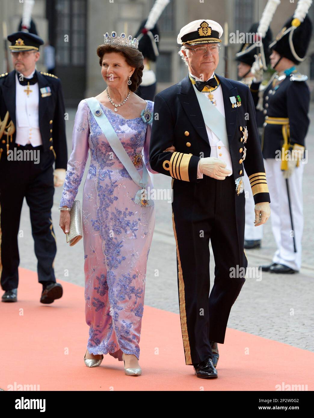 Sweden's King Carl Gustaf, right, and Queen Silvia for the wedding of
