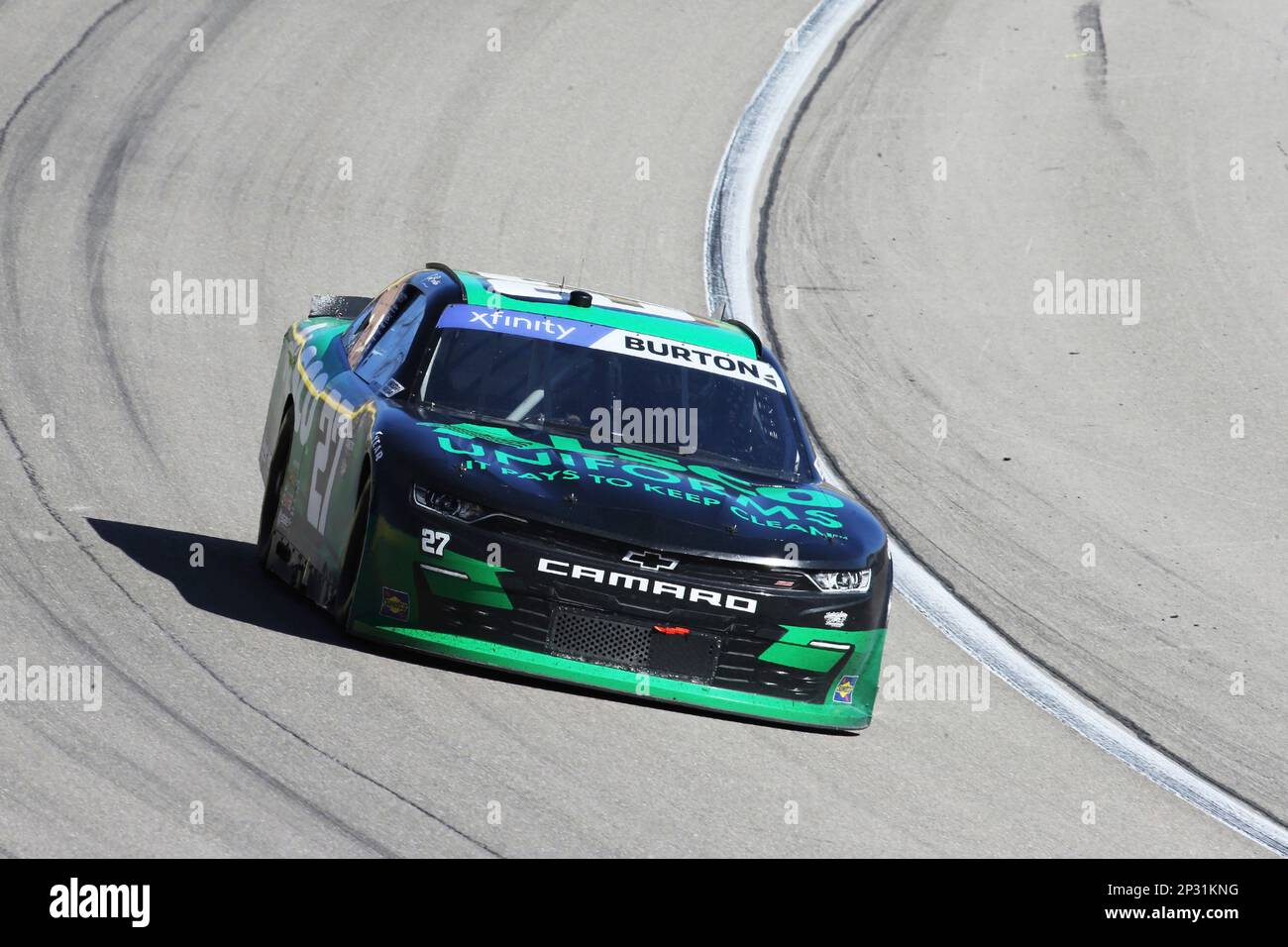 LAS VEGAS, NV - MARCH 04: Jeb Burton (#27 Jordan Anderson Racing Alsco Uniforms Chevrolet) takes to the track during the Alsco Uniforms 300 NASCAR Xfinity Series race, on March 4, 2023, at Las Vegas Motor Speedway in Las Vegas, NV. (Photo by Matthew Bolt/LVMS/Icon Sportswire) (Icon Sportswire via AP Images) Stockfoto