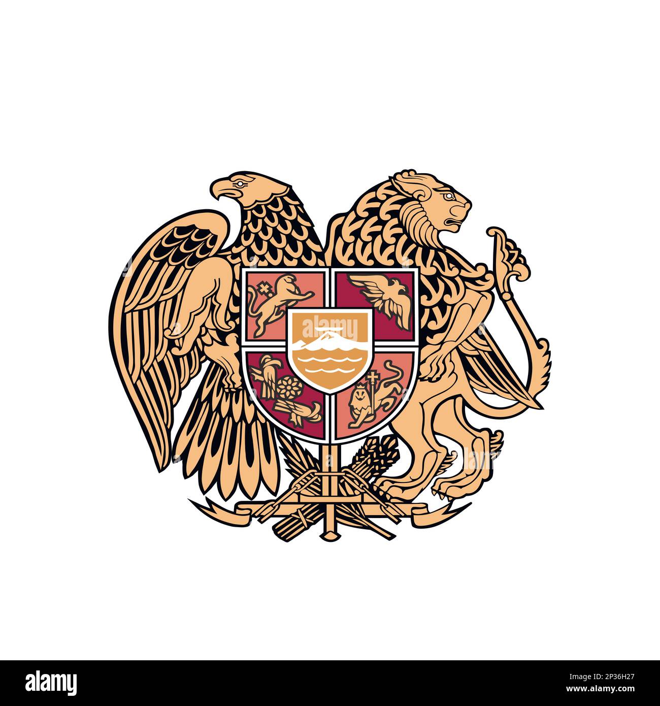 Wappen Armeniens. Armenisches nationales Symbol in offiziellen Farben. Vorlagensymbol. Abstrakte Vektordarstellung Stock Vektor