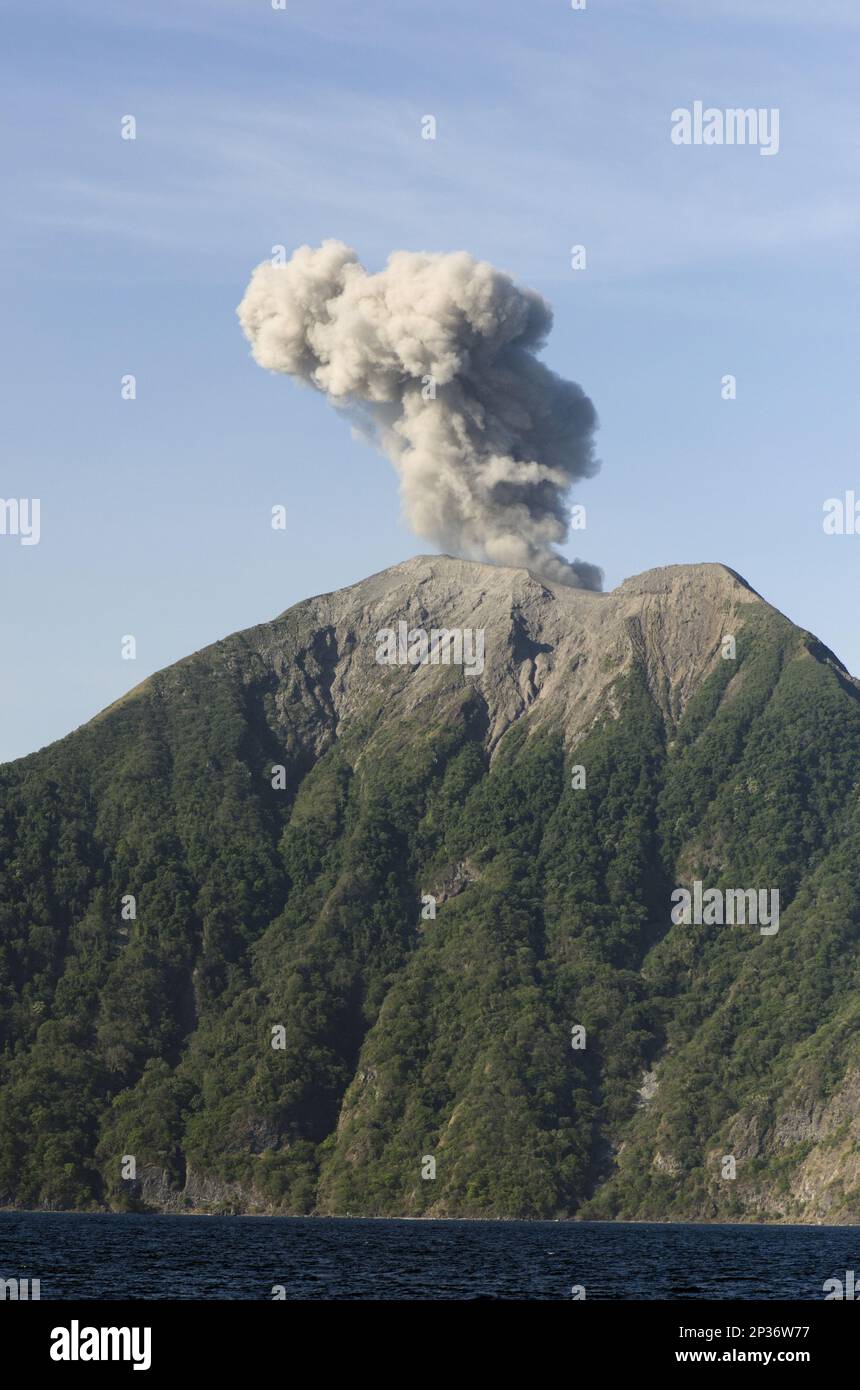 Vulkanausbruch mit Aschewolke, Mount Komba, Alor-Archipel, Lesser Sunda-Inseln, Indonesien, November 2013 Stockfoto