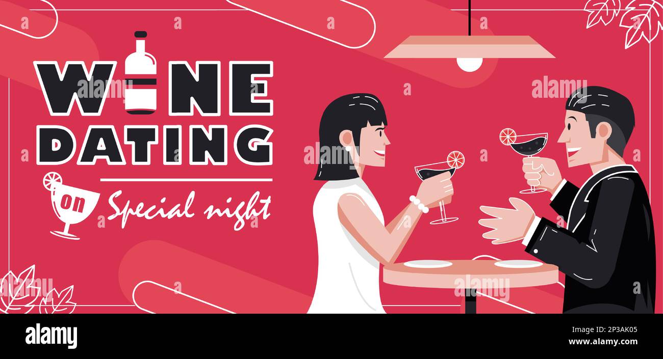 Wein-Dating am besonderen Abend, warmes Date. Geeignet für Veranstaltungen Stock Vektor