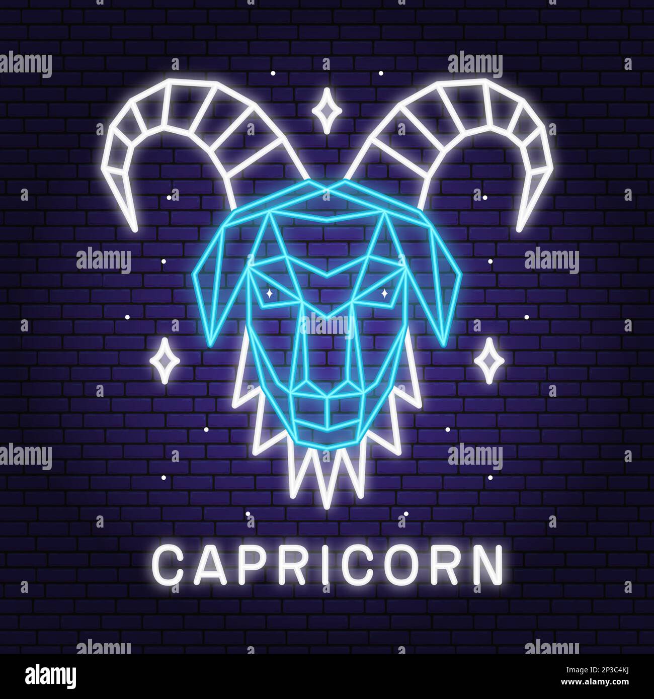 Zodiac-Astrologie-Horoskop Neonschild capricorn lineares Design. Vektordarstellung. Elegantes Strichkunstsymbol oder Symbol des capricorn esoteric zodiacal Stock Vektor