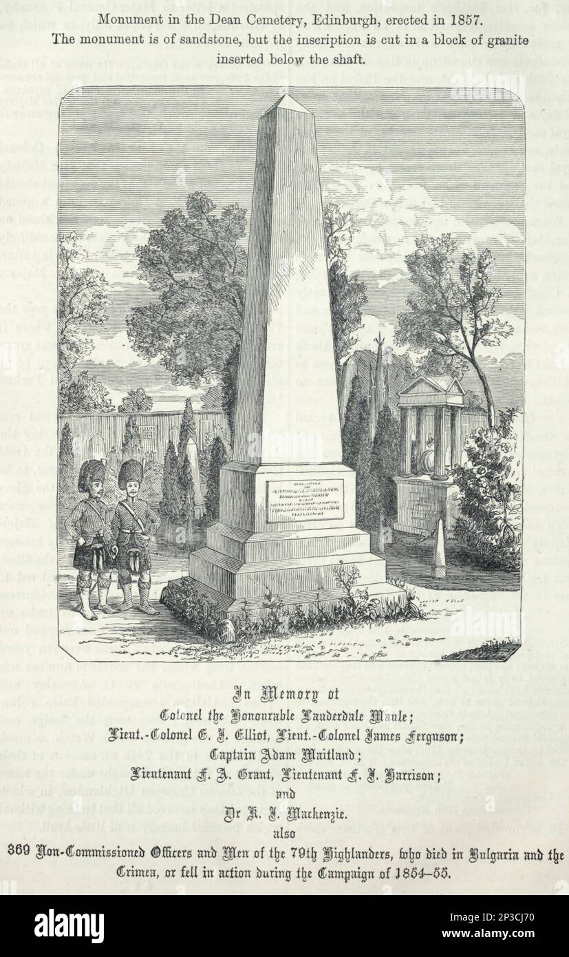 Denkmal auf dem Dean Cemetery, Edinburgh, errichtet 1857. Das Denkmal ist aus Sandstein, aber die Inschrift ist in einen Granitblock geschnitten, der unter dem Schacht aus dem Buch " A history of the Scottish Highlands, Highland Clans and Highland Regiments " Band 2 von Maclauchlan, Thomas, 1816-1886; Wilson, John, 1785-1854; Keltie, John Scott, Sir, 1840-1927 Publication date 1875 Publisher Edinburgh ; London : A. Fullarton Stockfoto