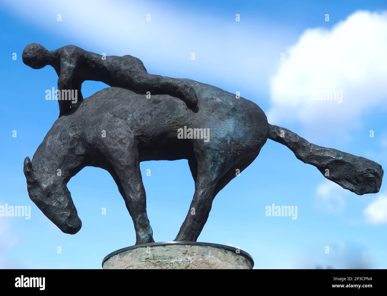 Skulptur eines Rodeo-Reiters, Pferd und Person Stockfoto