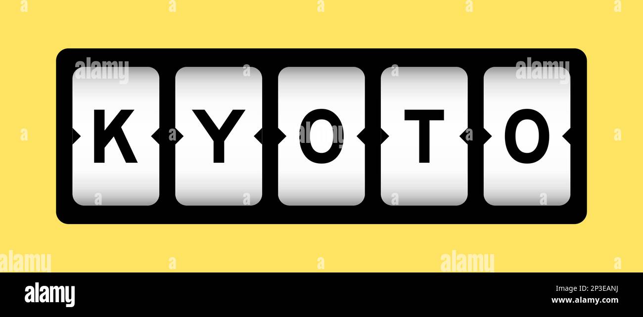 Schwarze Farbe in Wort kyoto auf Slot-Banner mit gelbem Hintergrund Stock Vektor