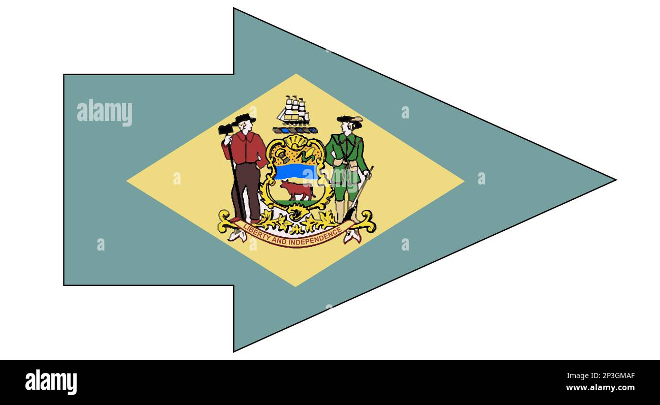 Die Flagge des US-Bundesstaates od Delaware, die in einem Zeigerpfeil gesetzt ist Stockfoto