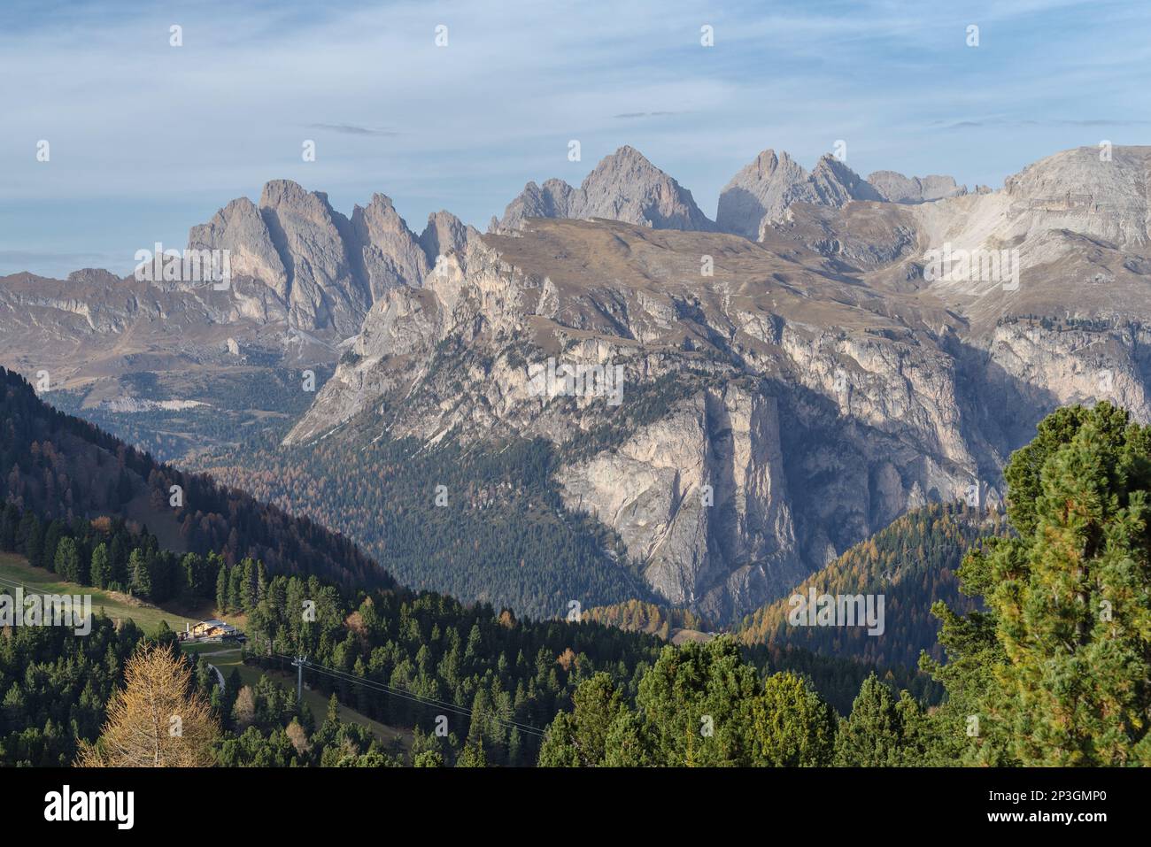 Malerischer Blick auf die Dolomiten, Passo Sella, Trentino-Alto-Adige, Italien Stockfoto