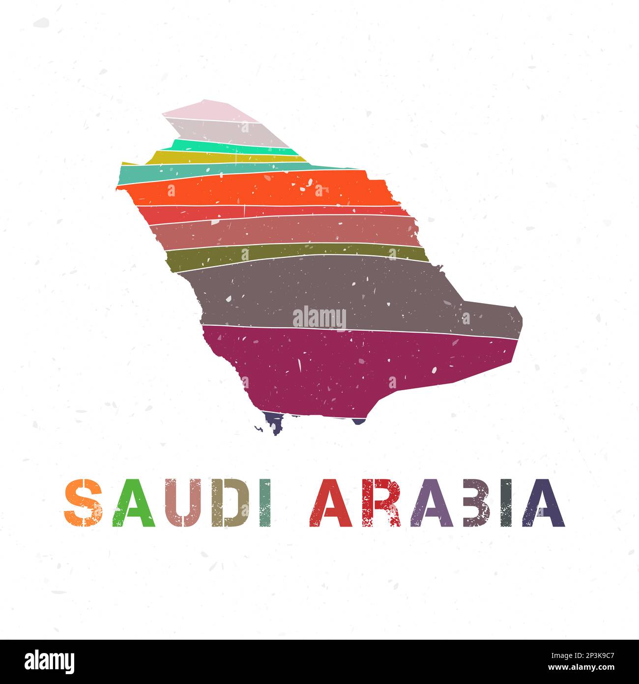 Saudiarabisches Kartendesign. Form des Landes mit wunderschönen geometrischen Wellen und Grunge-Textur. Klassische Vektordarstellung. Stock Vektor