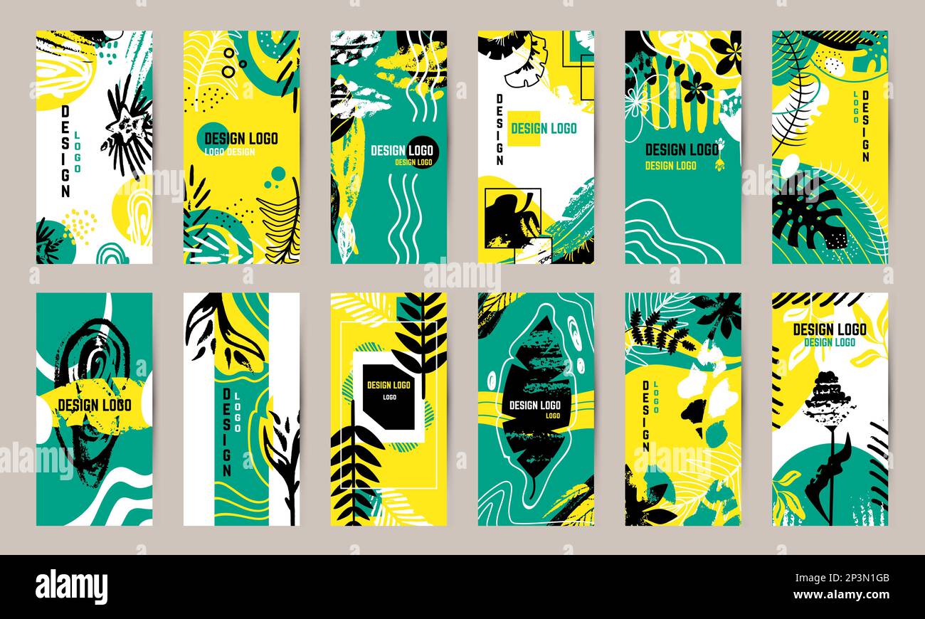 Abstrakte tropische Pflanzenbanner. Modernes pastellfarbenes Grunge Flyers-Design. Exotische Natur hinterlässt Poster, unordentliche gebürstete Strukturen Neoterische Vektorkarten Stock Vektor