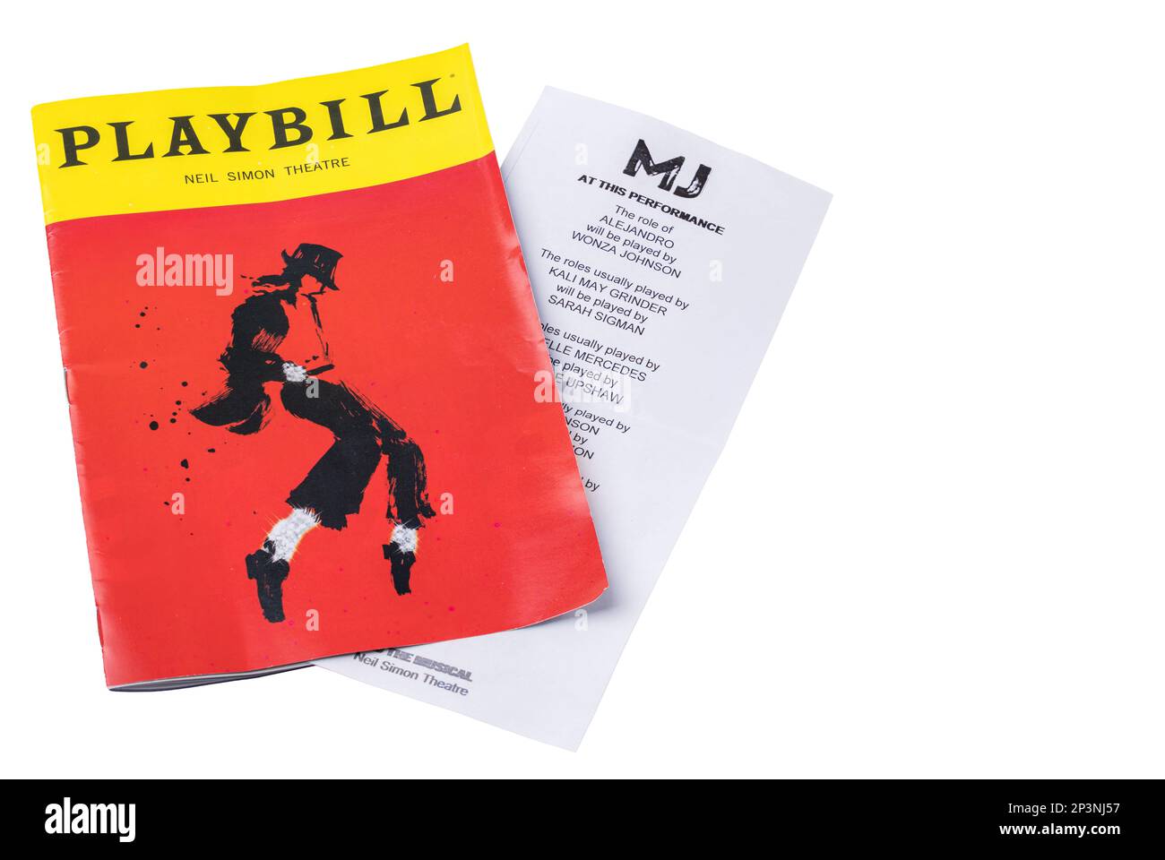 Nahaufnahme von Playbill für MJ The Musica of Neil Simone Theater, Broadway, Manhattan, New York. USA. Stockfoto