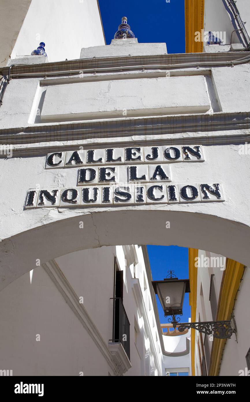 Callejón De La Inquisición im Viertel Triana. Sevilla. Andalusien, Spanien. Stockfoto