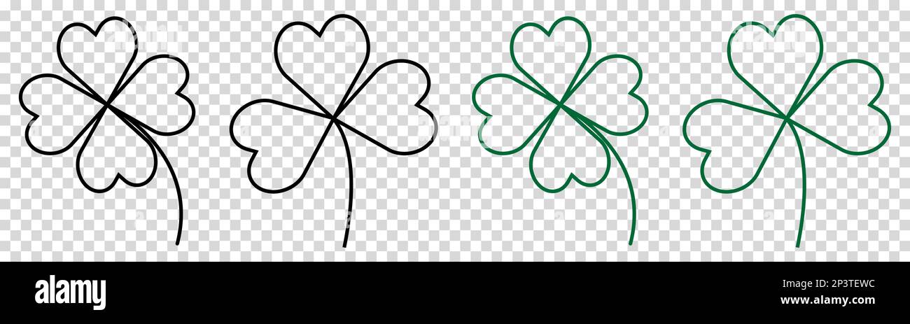 Vier Leaf Clover Line-Symbole. Das Symbol des Heiligen patrick. Vektordarstellung auf transparentem Hintergrund isoliert Stock Vektor
