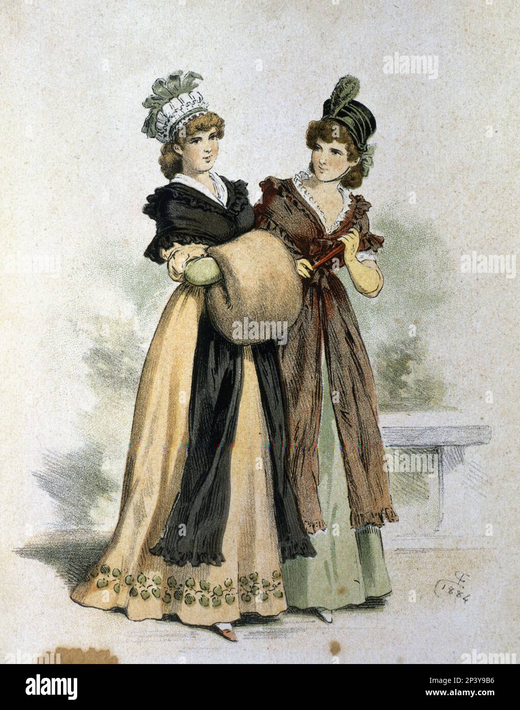 Weibliche Kostüme von 1798. Stockfoto