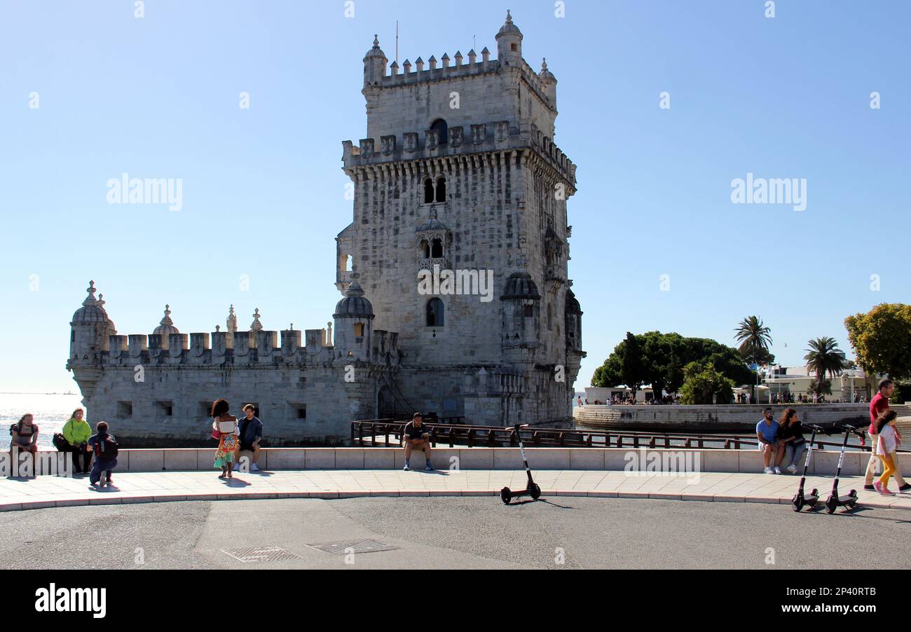Der Belém-Turm, eine Festung aus dem 16. Jahrhundert, die als zeremonielles Tor nach Lissabon, Portugal, diente Stockfoto