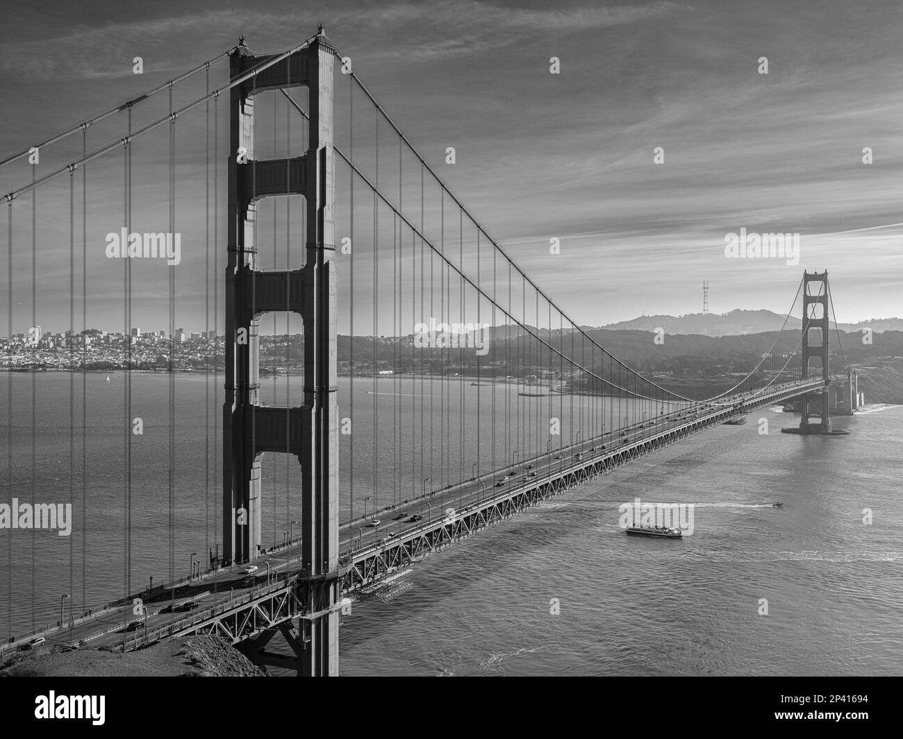 Die wohl meistfotografierte Brücke der Welt, die Golden Gate Bridge, San Francisco Stockfoto