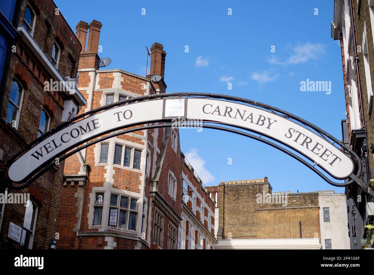 Willkommen beim Carnaby-Straßenschild Stockfoto