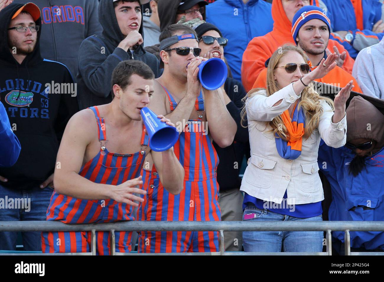 01 November 2014: Florida Gators fans cheer on the Gators during the NCAA football game between the Florida Gators and Georgia Bulldogs at Everbank Field in Jacksonville FL. (Icon Sportswire via AP Images) Stockfoto