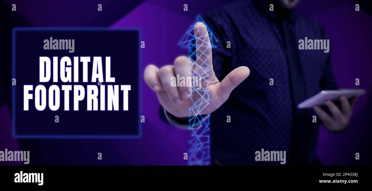 Schild, das digitalen Fußabdruck anzeigt. Word for verwendet digitale Technologie für den Fertigungsprozess Stockfoto
