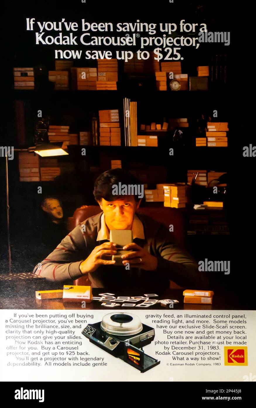Kodak Karussell-Projektorwerbung in einer Zeitschrift NatGeo November 1983 Stockfoto