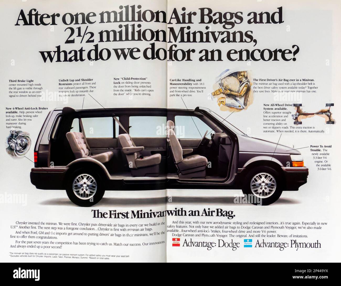 Dodge Plymouth Kleinbus-Werbung in einem NatGeo Magazin April 1991 Stockfoto