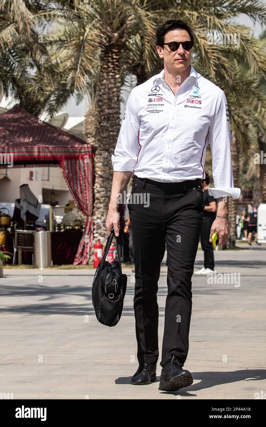 Sakhir, Bahrain. , . Weltmeisterschaft F1 2023. Bahrain GP. Toto Wolff, Executive Director Mercedes.MANAMA, BAHRAIN, Sakhir Circuit, 5. März 2023: Toto WOLFF, Executive Director des Mercedes-Benz Grand Prix, während des Bahrain Formel 1 Grand Prix auf der Bahrain International Circuit in der Nähe von Manama City in der Stadt Sakhir am 05. März. 2023. Formel 1 - F1 Motorsport, gebührenpflichtiges Bild, Foto und Copyright © Cristiano BARNI/ ATP images (BARNI Cristiano /ATP/SPP) Kredit: SPP Sport Press Photo. Alamy Live News Stockfoto