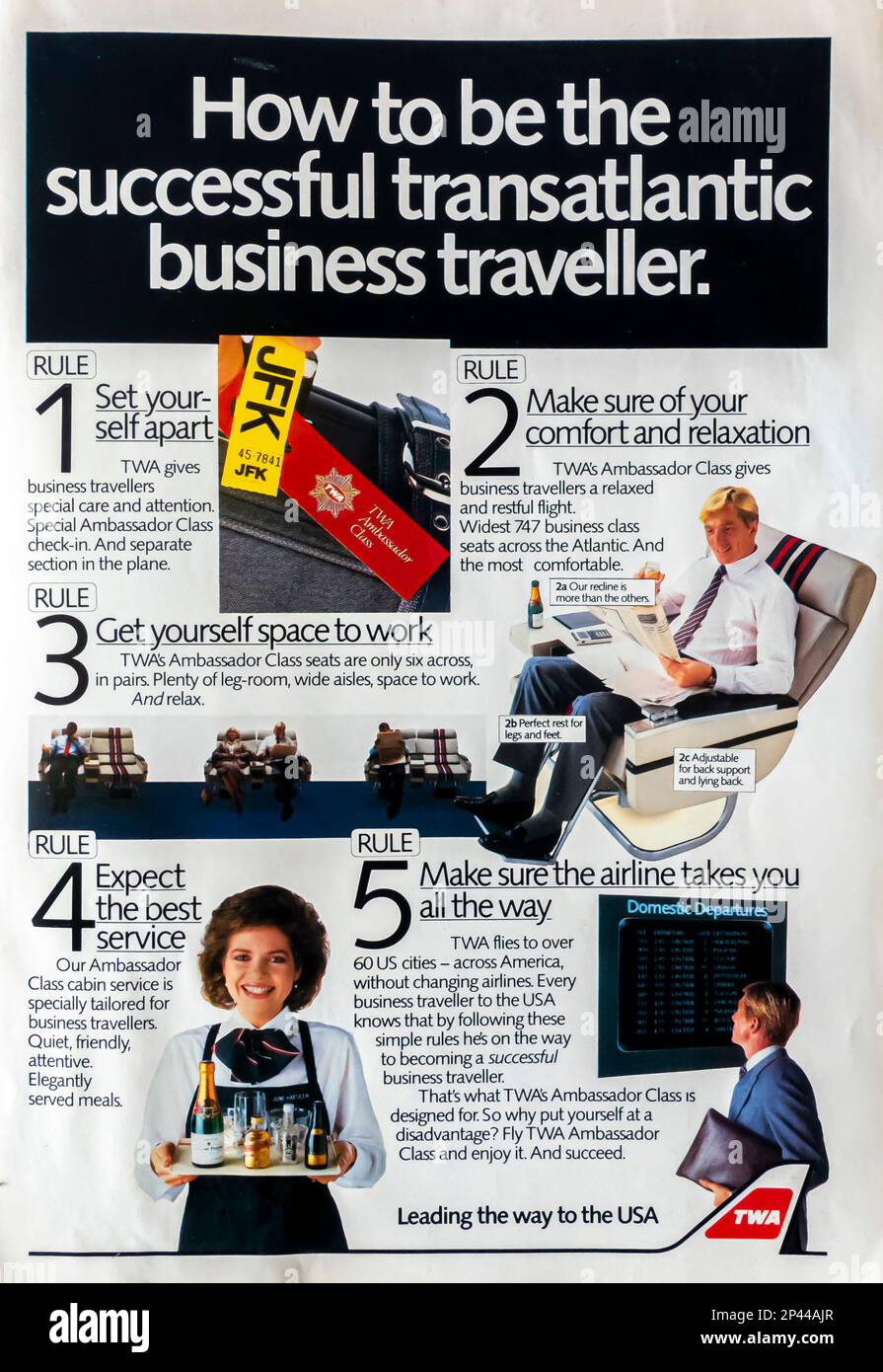 TWA-Werbespot in einer Zeitschrift NatGeo Juni 1986 Stockfoto