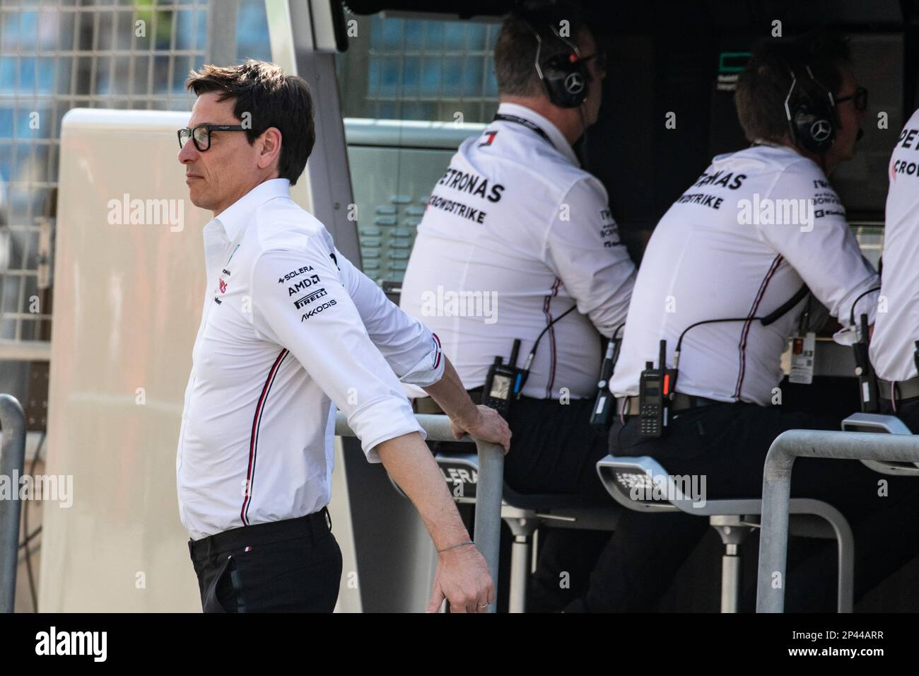 Sakhir, Bahrain. , . Weltmeisterschaft F1 2023. Bahrain GP. Toto Wolff, Executive Director Mercedes.MANAMA, BAHRAIN, Sakhir Circuit, 5. März 2023: Toto WOLFF, Executive Director des Mercedes-Benz Grand Prix, während des Bahrain Formel 1 Grand Prix auf der Bahrain International Circuit in der Nähe von Manama City in der Stadt Sakhir am 05. März. 2023. Formel 1 - F1 Motorsport, gebührenpflichtiges Bild, Foto und Copyright © Cristiano BARNI/ ATP images (BARNI Cristiano /ATP/SPP) Kredit: SPP Sport Press Photo. Alamy Live News Stockfoto