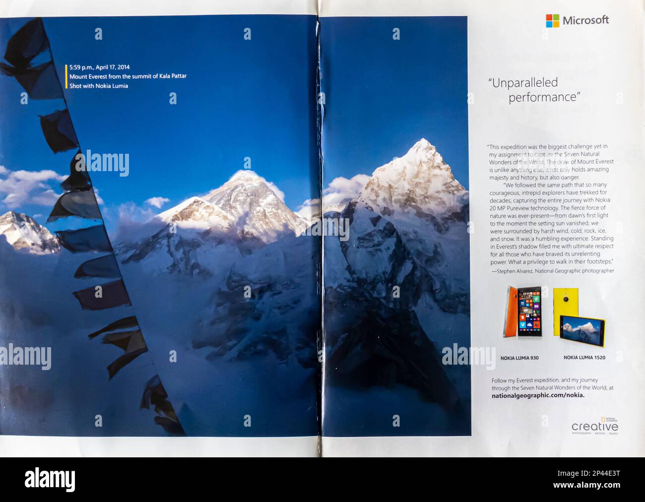Microsoft – Nokia Lumia Smartphone-Werbung in einem NatGeo Magazin Juli 2014 Stockfoto