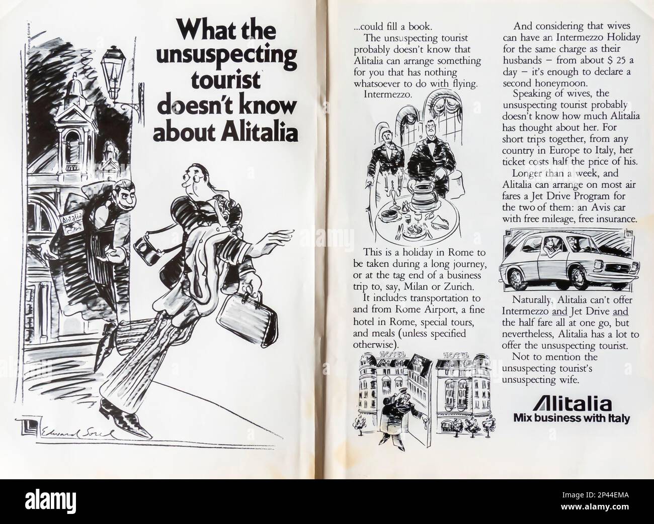 Alitalia-Werbung in einem NatGeo-Magazin Juni 1975 Stockfoto