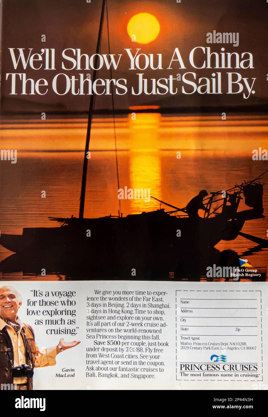 Princess Cruises Werbung in einer Zeitschrift NatGeo, Februar 1988 Stockfoto