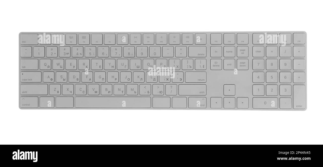 Computertastatur isoliert auf weiß, Draufsicht. Moderne Technologie Stockfoto