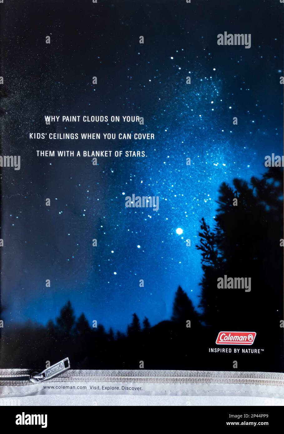 Coleman-Werbespot in einer Zeitschrift NatGeo Mai 2000 Stockfoto