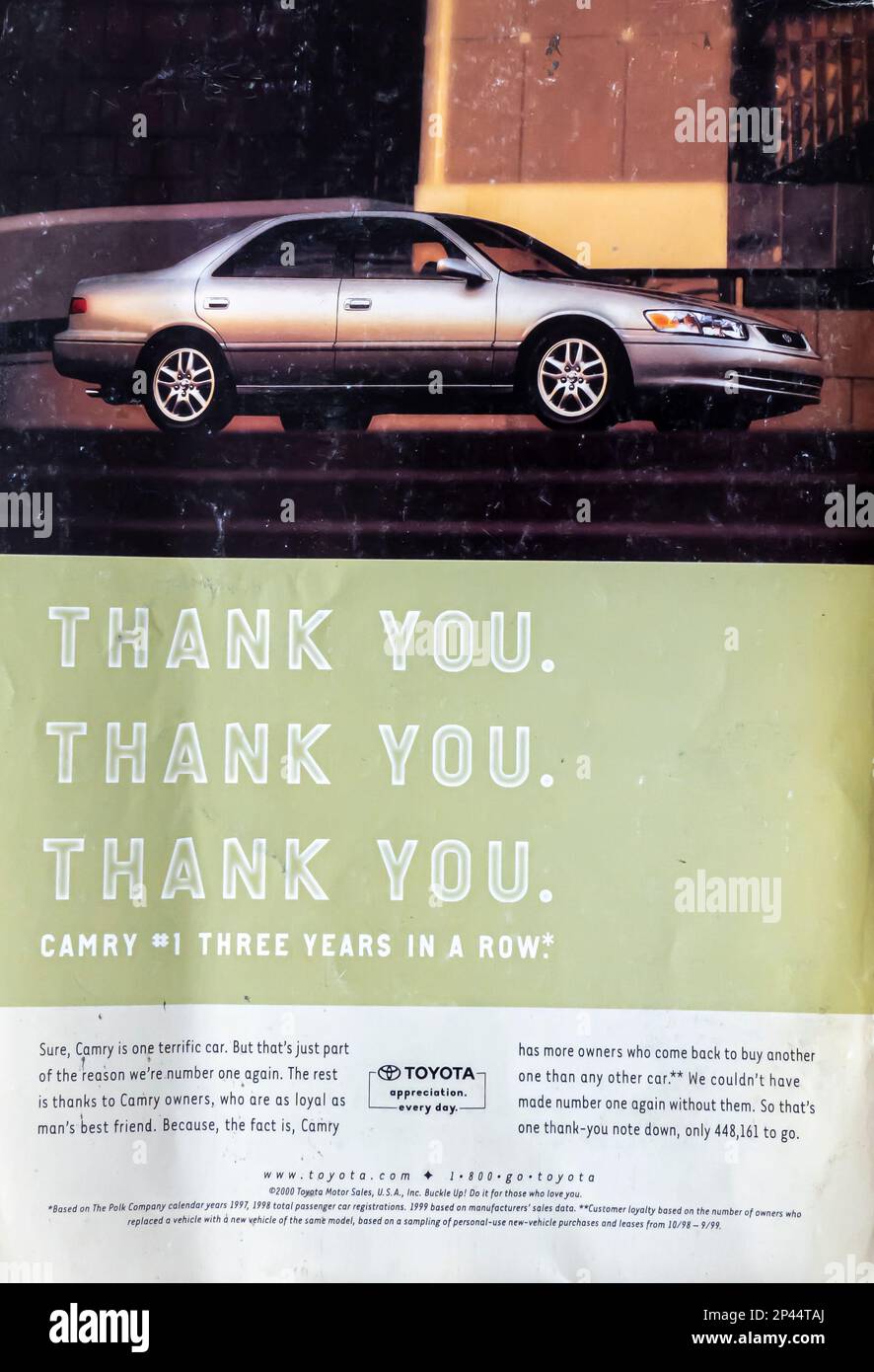 Toyota Camry-Werbespot in einer Zeitschrift NatGeo, Mai 2000 Stockfoto