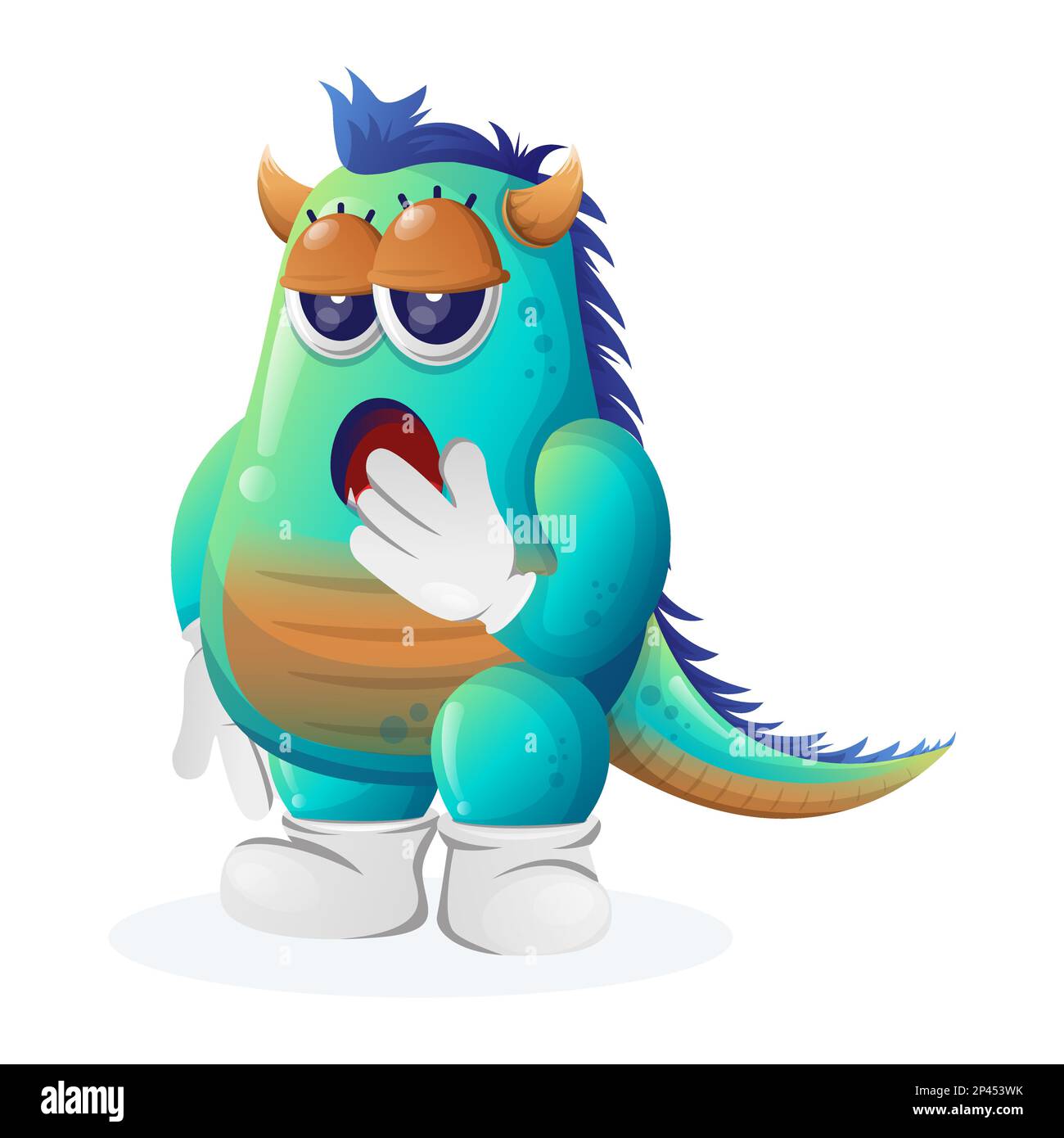 Süßes blaues Monster mit boblauem Ausdruck. Perfekt für Kinder, kleine Unternehmen oder E-Commerce, Merchandise und Aufkleber, Werbebanner, Blog oder Vlog Chan Stock Vektor
