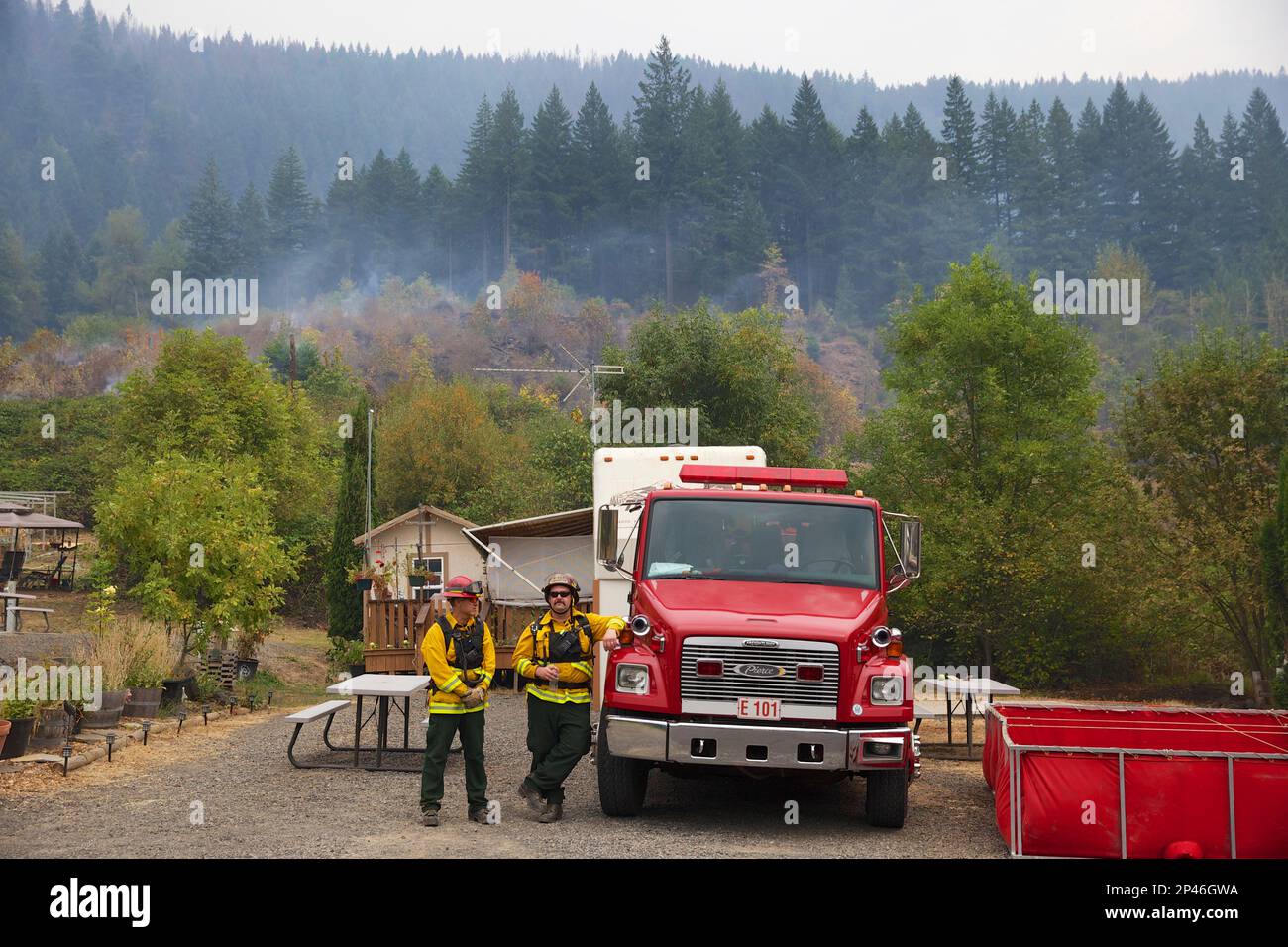 Don Gonzalez, left, and Jack Chytka of the Lafayette Fire Dept. stand