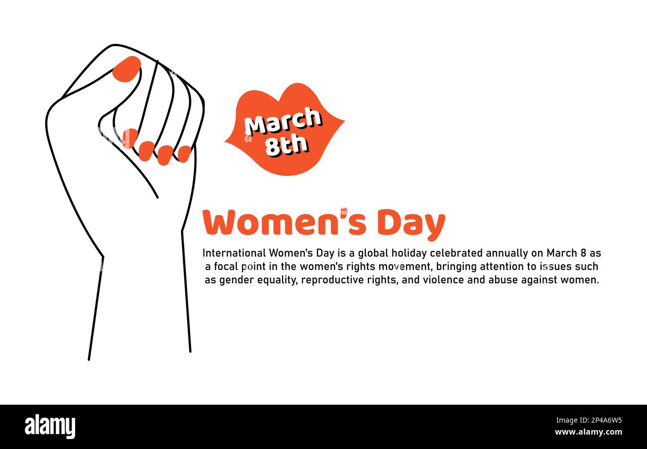 Internationaler Frauentag 8. März - ein globaler Feiertag, der jährlich gefeiert wird, Frauenrechtsbewegung reproduktive Rechte, Vektorflyer Broschürendesign Stock Vektor