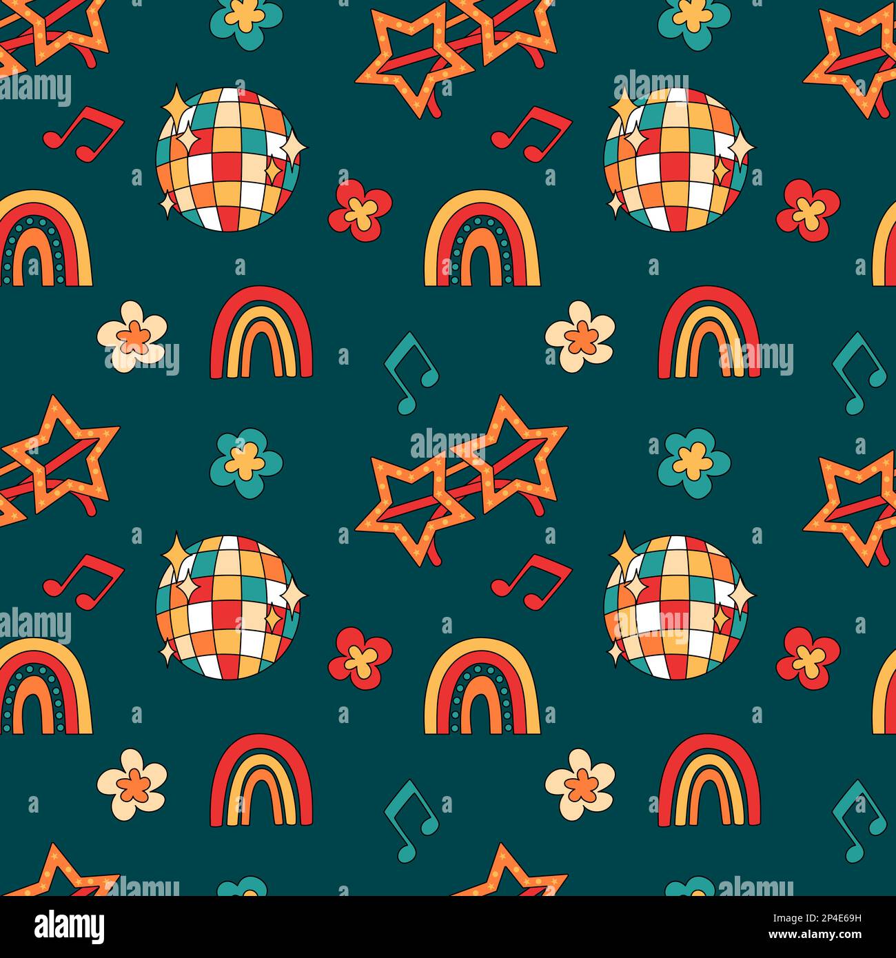 Retro Groovy Partyelemente nahtloses Muster Stock Vektor