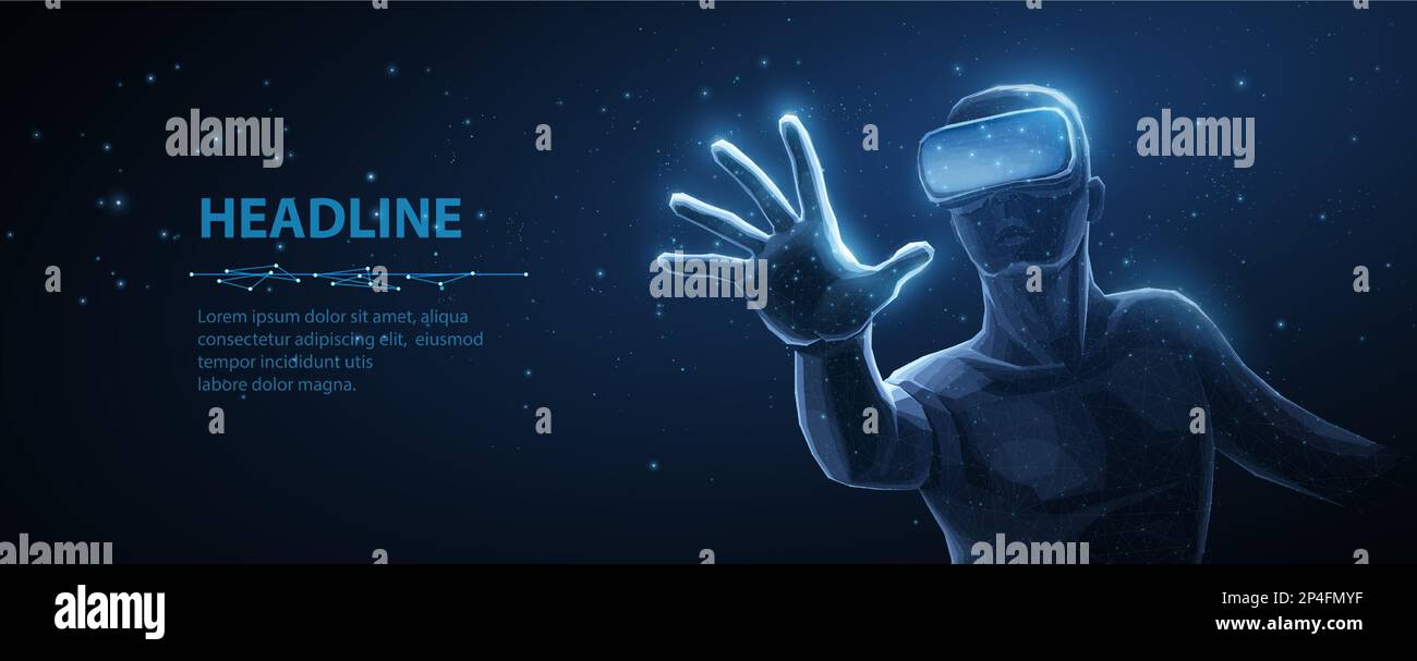 Ein Mann, der ein VR-Gerät für ein immersives virtuelles Erlebnis in einem Metaverse verwendet. Stock Vektor