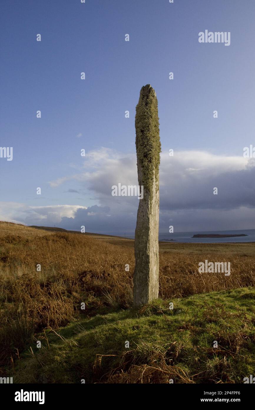 Stehendes Stein bei Cama an Staca auf der Insel Jura, Schottland, Großbritannien Stockfoto