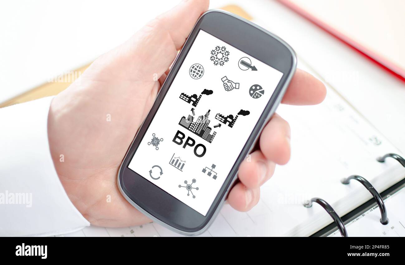 Das BPO-Konzept wird auf einem Smartphone-Bildschirm angezeigt Stockfoto
