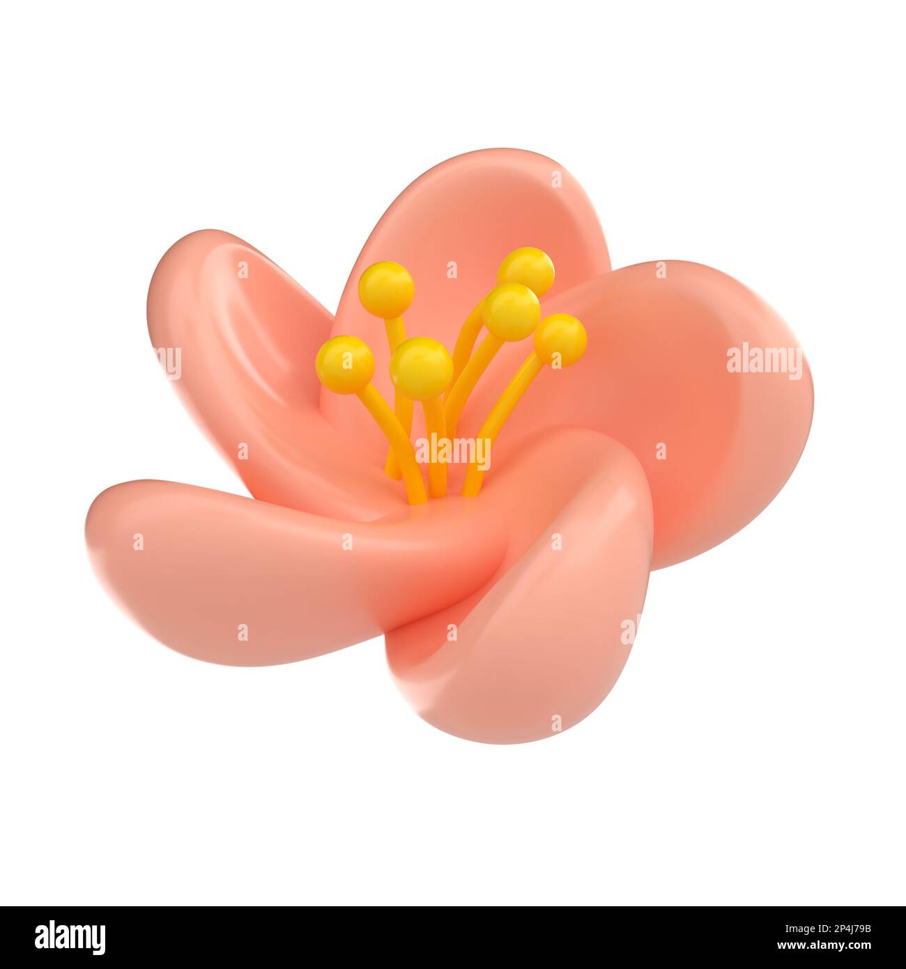 3D-Symbol zeigt die Kirschblüten-Sakura-Illustration des Frühlings an. Einfache und süße Blütenblätter isoliert auf weißem Hintergrund mit Schnittpfad Stockfoto