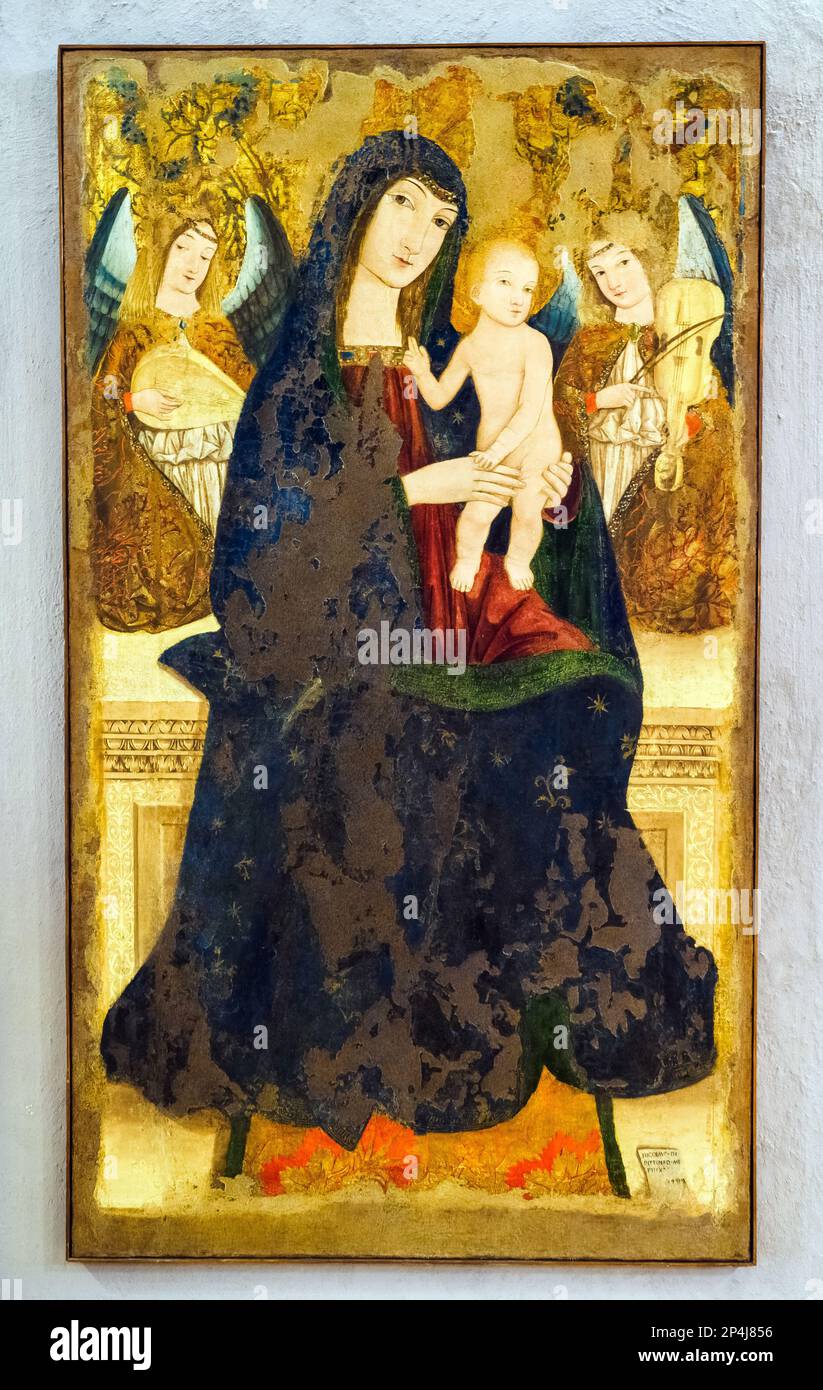 Madonna and Child with Musician Angels (1498) von Niccolo' da Pettineo (1494-1514) - Kunstgalerie für die sizilianische Region im Palazzo Abatellis - Palermo, Sizilien, Italien Stockfoto