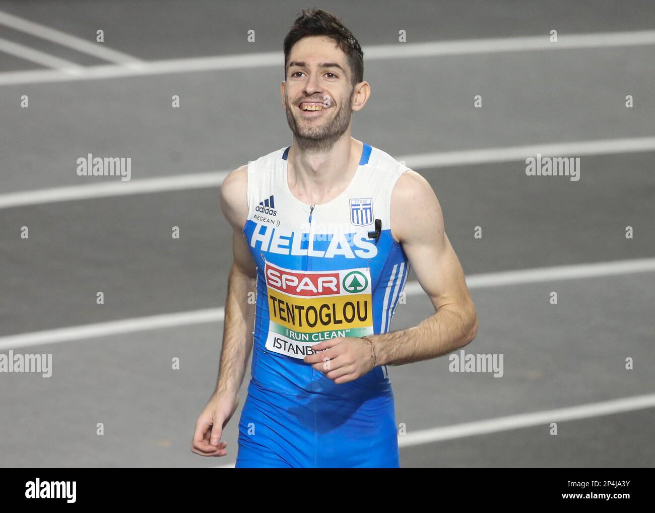 Miltiadis Tentoglou aus Griechenland bei der European Athletics Indoor Championship 2023 am 5. März 2023 in der Atakoy Arena in Istanbul, Türkei – Foto: Laurent Lairys/DPPI/LiveMedia Stockfoto