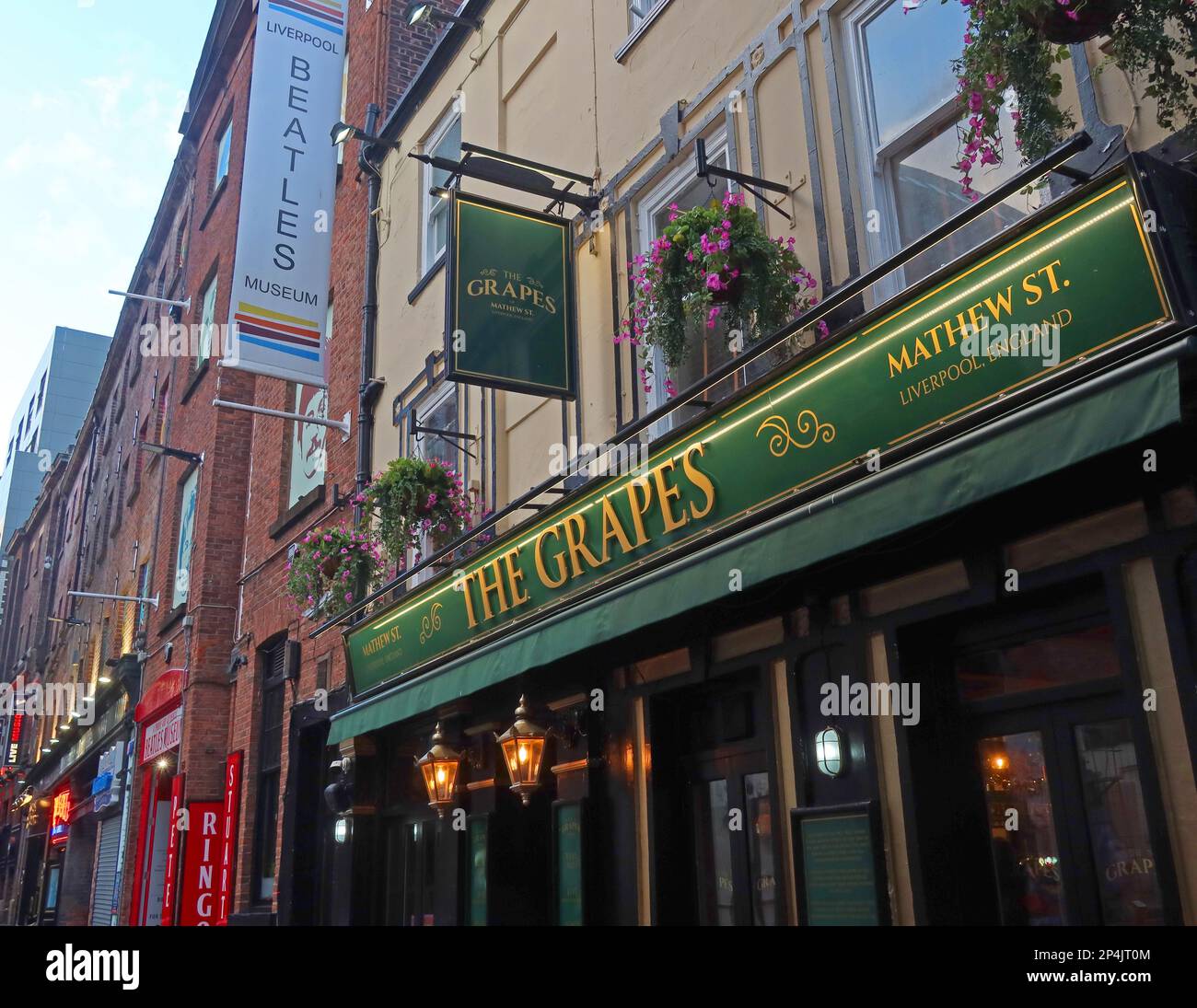 The Grapes Pub, wo die Beatles saßen und tranken, 25 Mathew St Liverpool, Merseyside, England, Großbritannien, L2 6RE Stockfoto