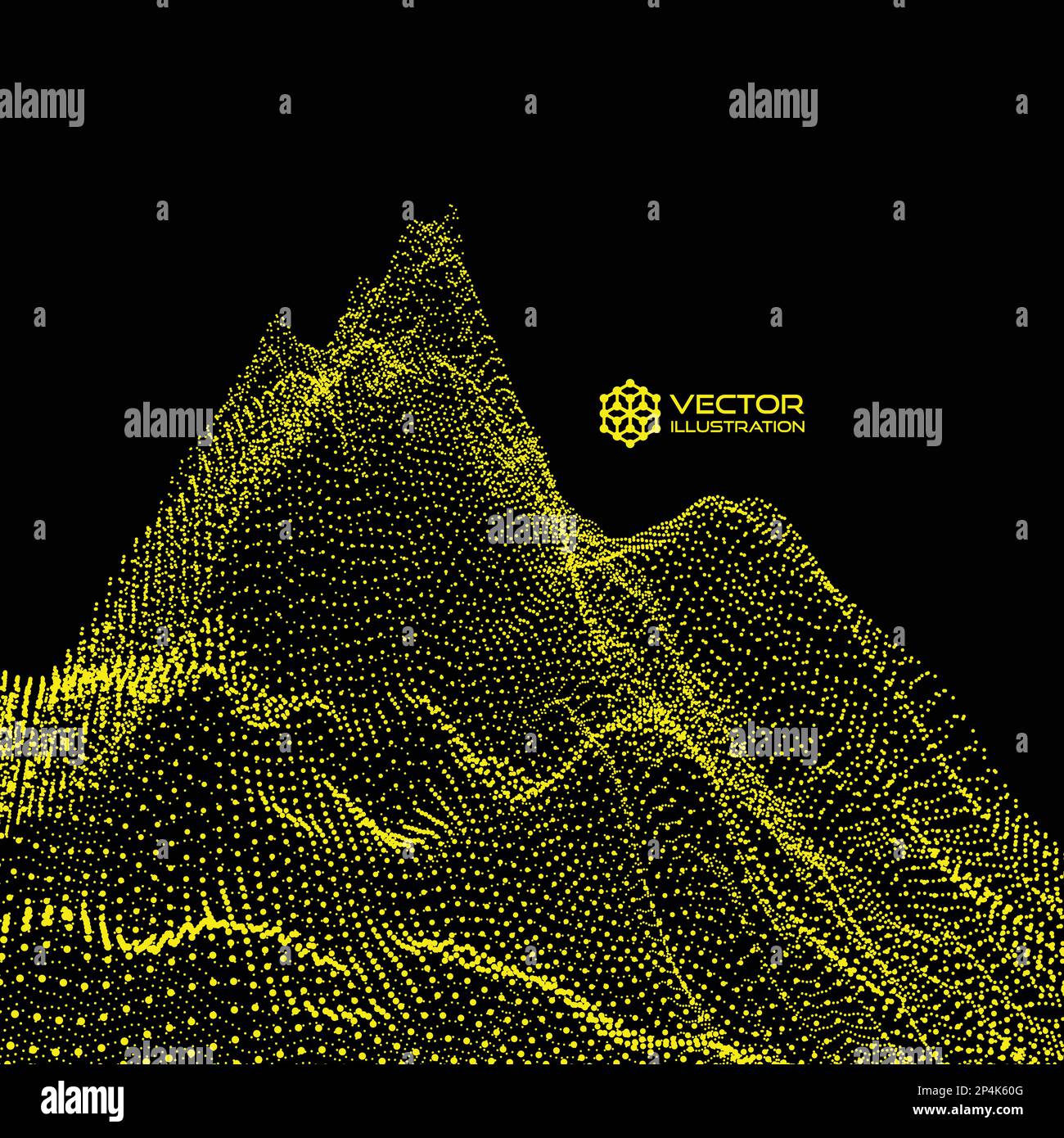 Landschaft Hintergrund. Gelände. 3D-Technologie Vector Illustration. Array mit dynamischen Partikeln. Cyberspace Grid. Futuristisches Design. Stock Vektor