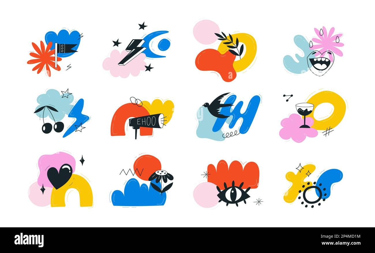 Von Hand gemalte bunte Formen, Kritzelobjekte Stock Vektor