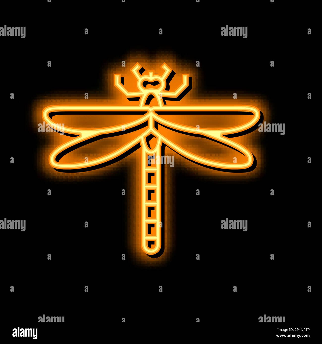 drachenfliegen-Insekten-Symbol mit Neonlicht Stock Vektor